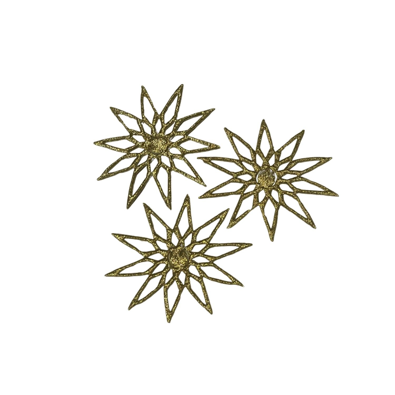 Stjerne med glimmer - 3 stk - Guld