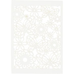 Blonde karton - Hvid med sm sommerfugle - 10 ark