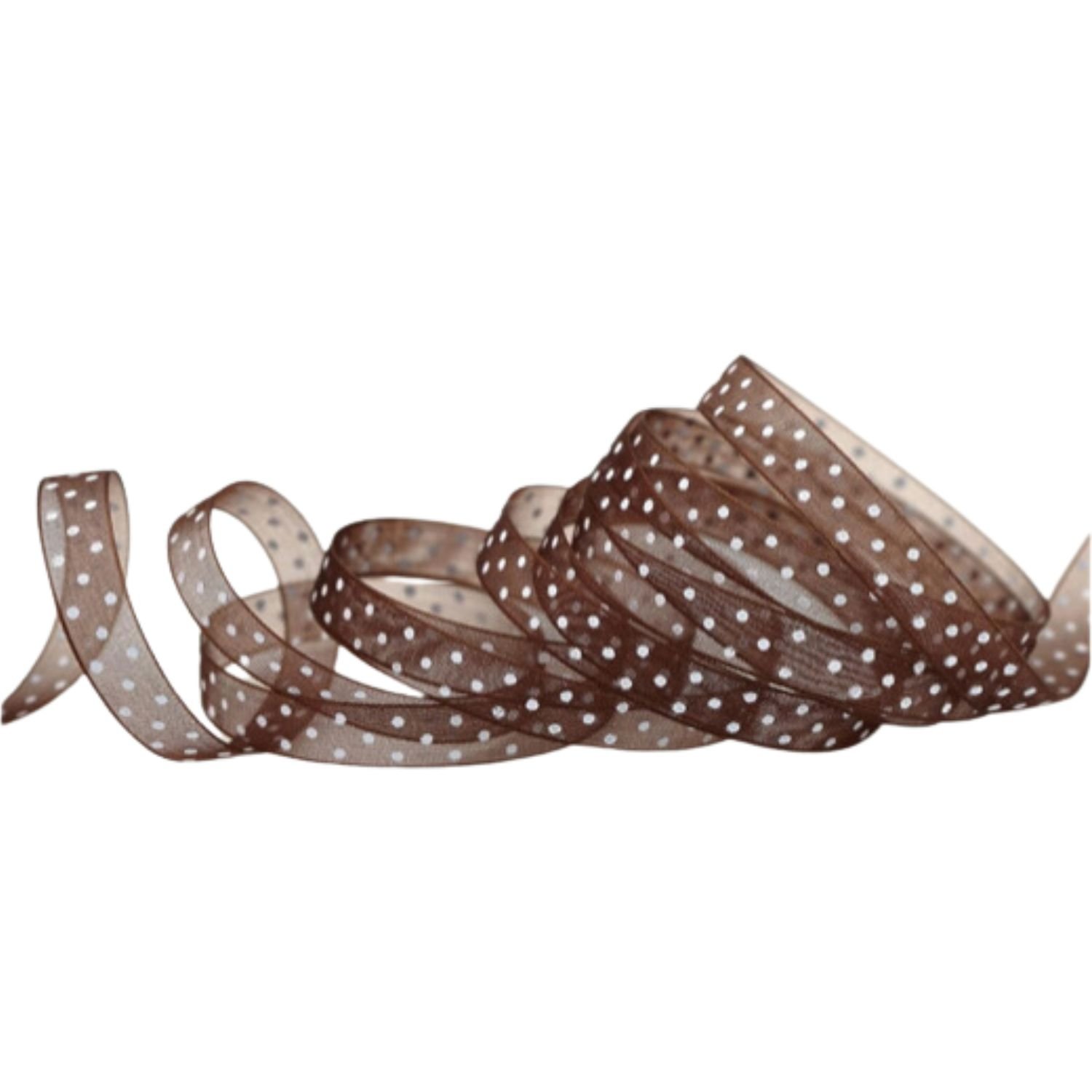  Organza bnd med prikker 10 mm - Mrkebrun